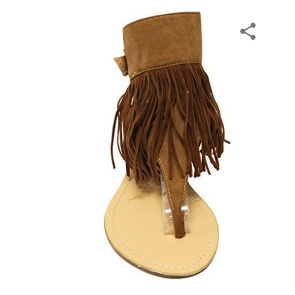 Anna Rebel-1 women's slingback buckled ankle strap fringe suede thong sandals - Picture 2 of 4